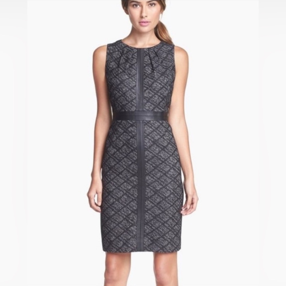 $148 Classiques Entier Leather Trim Midi Shift Dress Sz 8